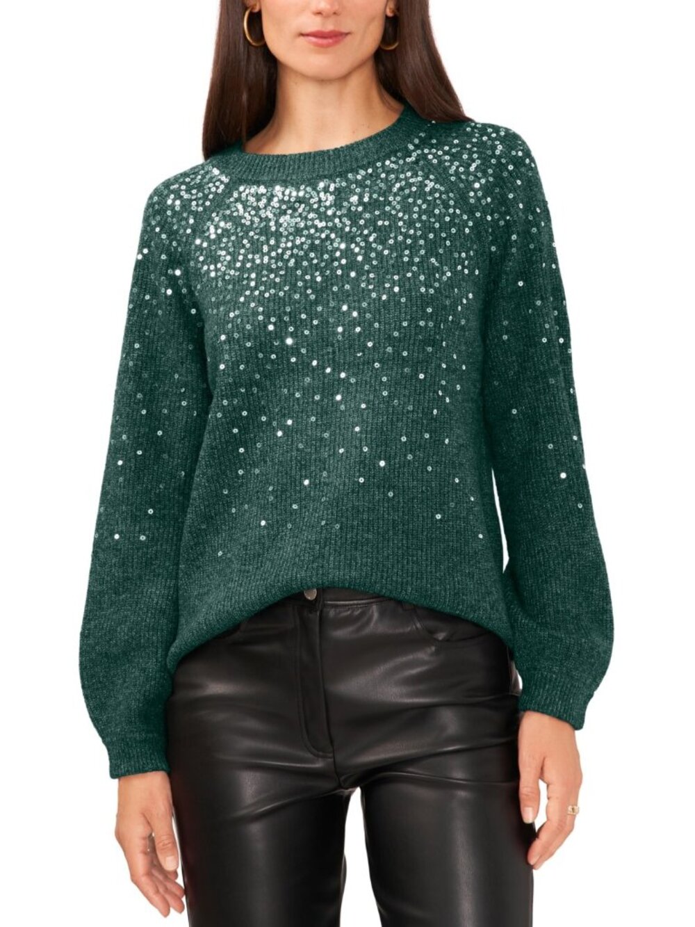 Vince CamutoWomen's Cozy Crewneck Sequined Raglan-Sleeve Sweater Size L
